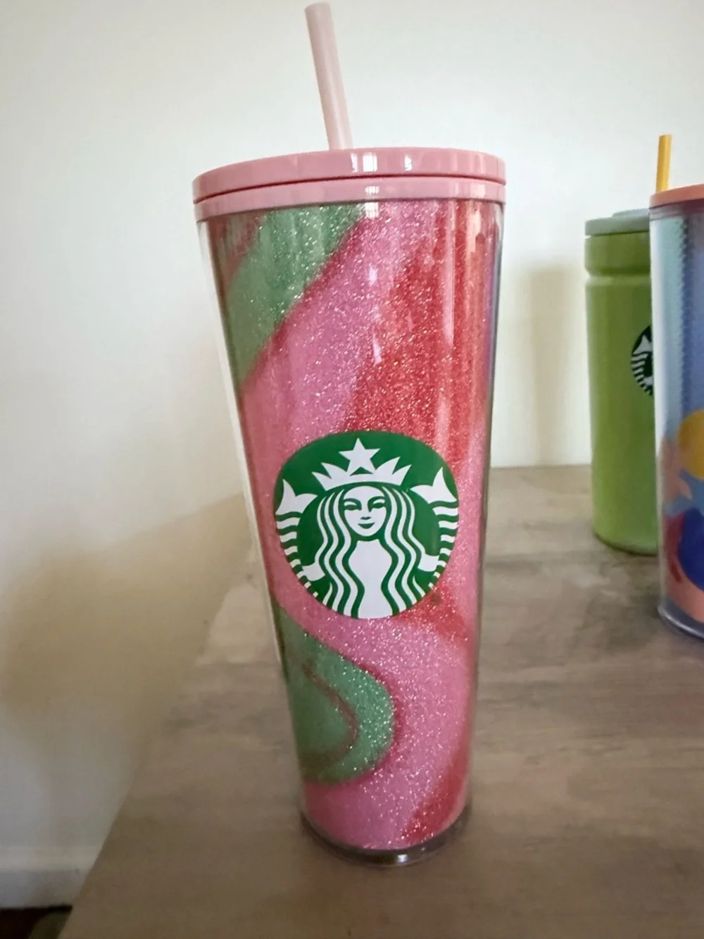 Starbucks Green, White, Pink and Blue Reusable Cold Cup Tumblers with Straws